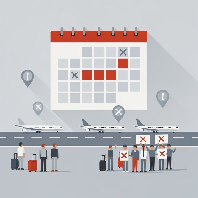 Strike calendar flags eight separate walkouts on 22 September, including airport-sector staff