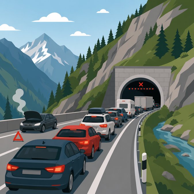 Vehicle breakdown briefly closes Gotthard road tunnel, triggers six-kilometre holiday queue