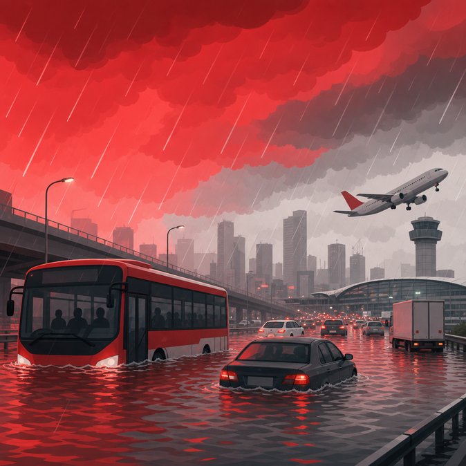 Red-rainstorm floods snarl Hong Kong roads and airport links, triggering first major weather disruption of 2026
