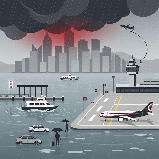 Red Rainstorm Warning snarls morning commute and airport operations across Hong Kong