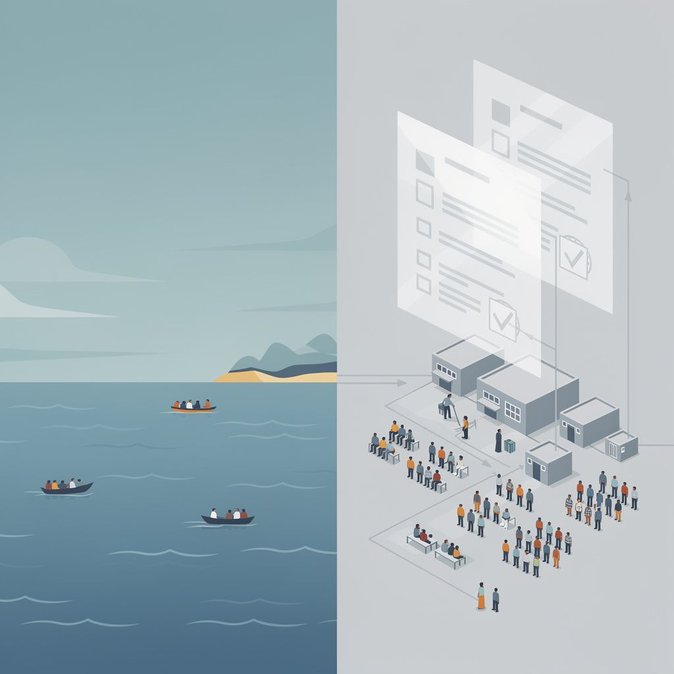 Interior Ministry data show sea arrivals down 55 % in 2026 but reception network still hosts 126,000 people