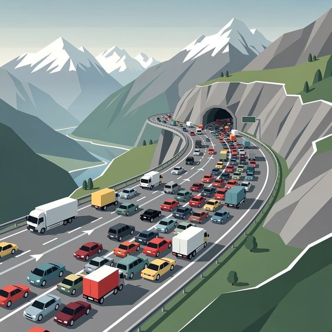 Holiday traffic triggers 12-kilometre queue at Switzerland’s Gotthard road tunnel