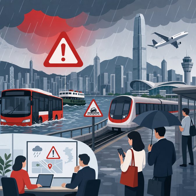 Rare red-rainstorm warning floods Hong Kong and disrupts flights, ferries and road links