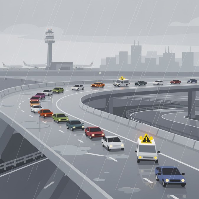 Motorway incidents and bad-weather escorts slow A13 and A4 traffic on Sunday travel peak