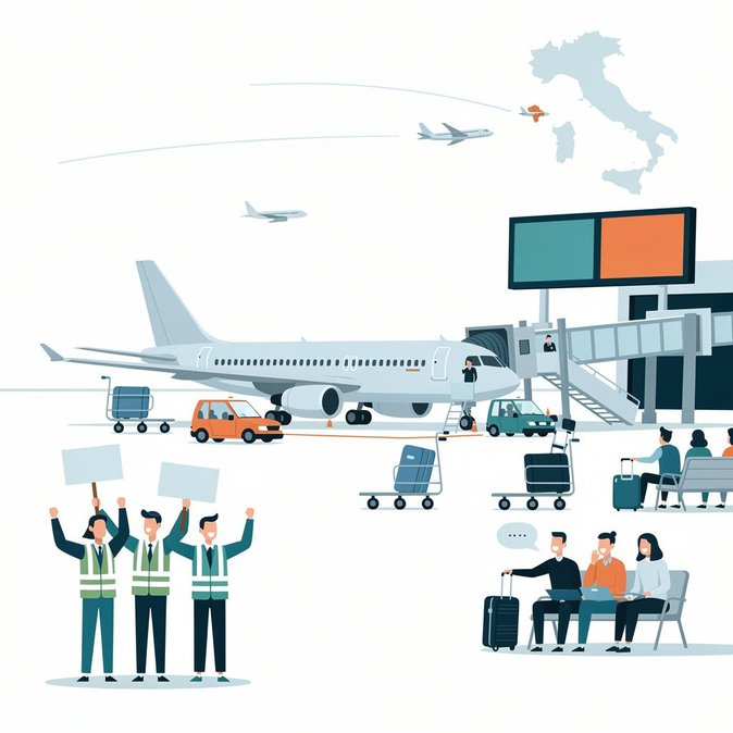 Personal de tierra del aeropuerto de Cagliari en huelga, vuelos afectados en todo el país