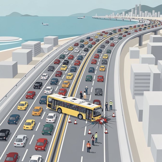 Un accident de bus bloque des voies sur la route de Tuen Mun, provoquant des retards matinaux pour les trajets vers l’aéroport