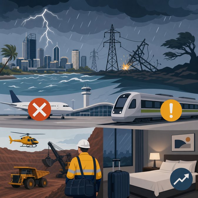 Perth Storm Knocks Out Power and Floods Roads, Forcing Corporates to Re-route FIFO Rosters