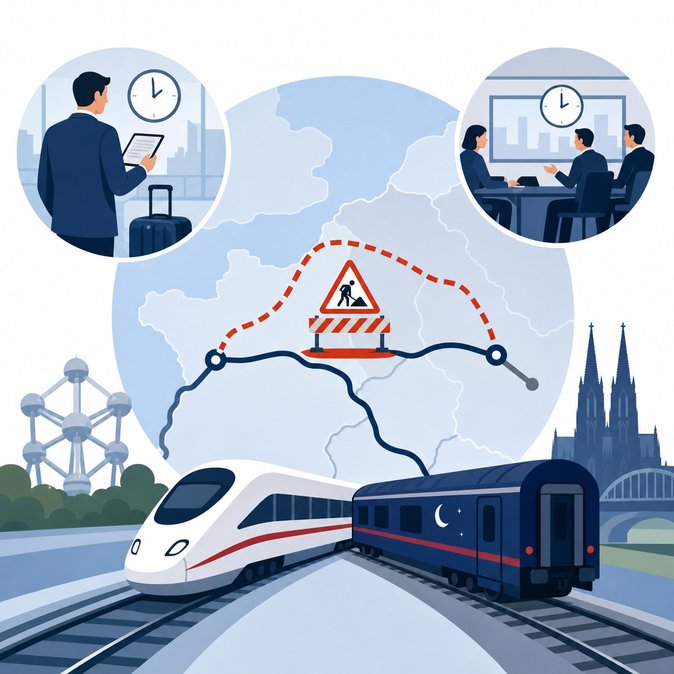 Engineering works in Germany trigger two-week diversions and longer journey times for Brussels–Cologne ICE & Nightjet services