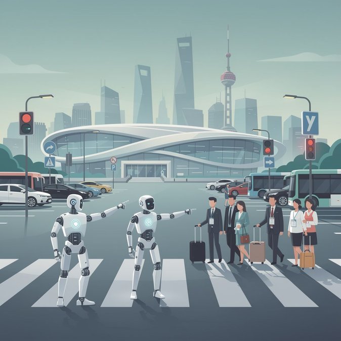 Humanoid Traffic Robots Debut Outside WAIC, Easing Visitor Flow at Shanghai’s AI Summit