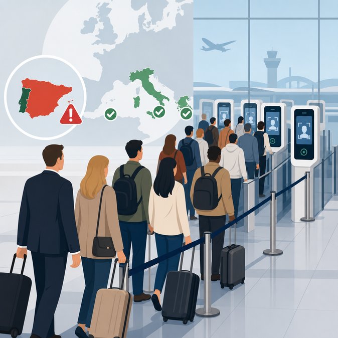 Long queues return as Spain sticks to full biometric EES checks while neighbours loosen rules