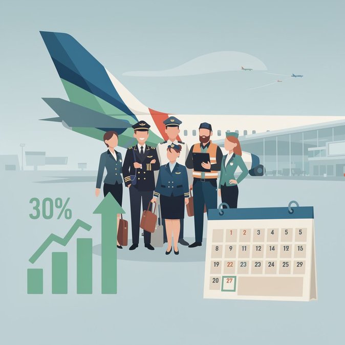 شركة إيتا إيرويز والنقابات تتوصلان إلى اتفاق بزيادة رواتب بنسبة 30%، مما يخفف مخاوف الإضراب