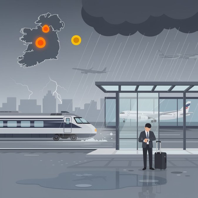 Severe overnight storms trigger Met Éireann orange alert, flooding and transport disruption across southern and eastern Ireland