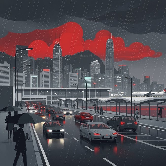 Une pluie torrentielle rouge provoque des retards de vols et des alertes aux transports à travers Hong Kong