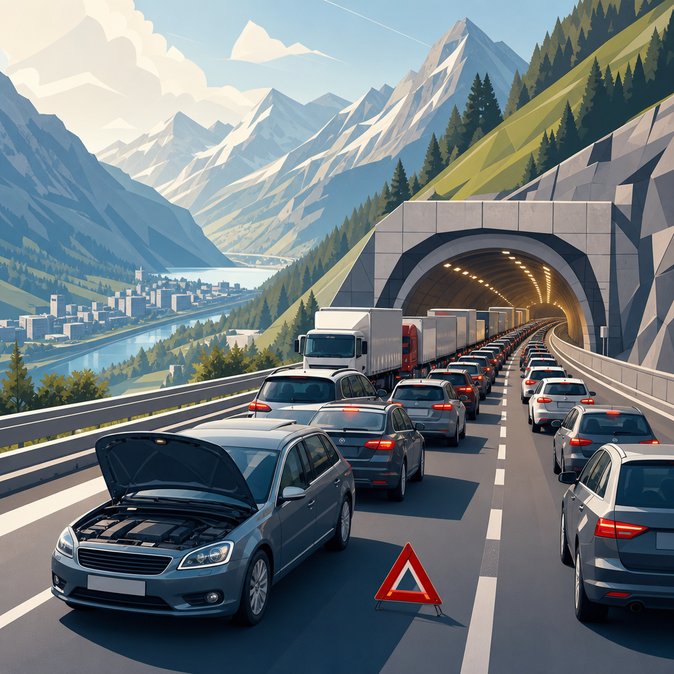 Vehicle breakdown briefly closes Gotthard road tunnel, triggers six-kilometre holiday queue
