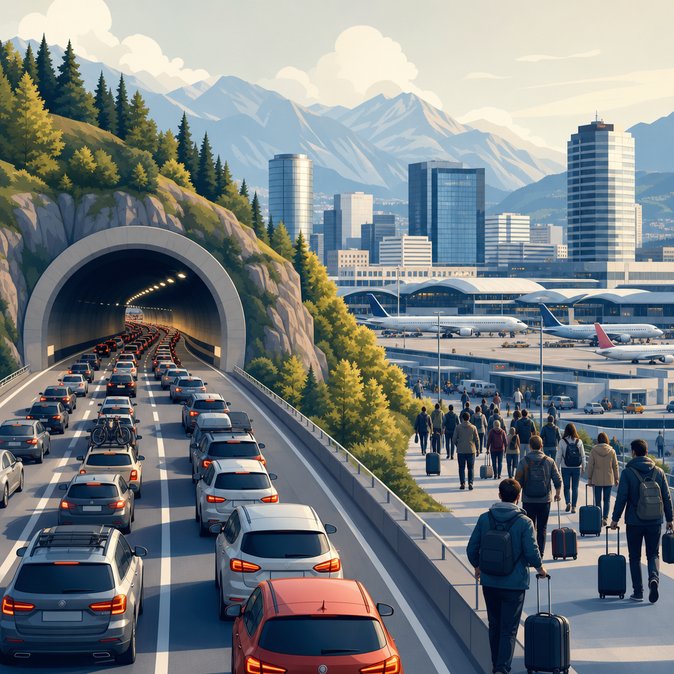 Whit Monday getaway triggers traffic jams and airport queues across Switzerland