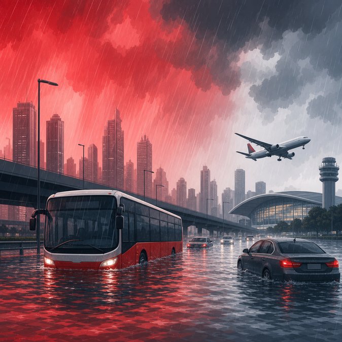 Red-rainstorm floods snarl Hong Kong roads and airport links, triggering first major weather disruption of 2026