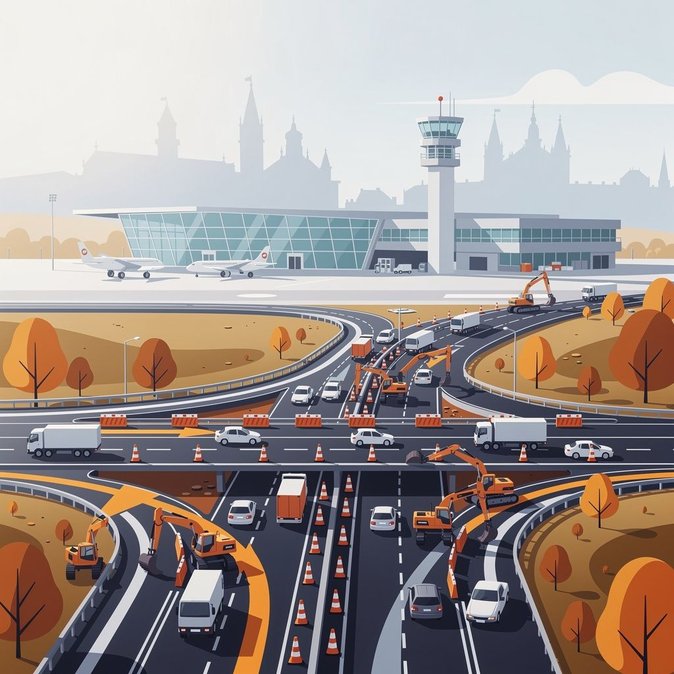 Début de la prochaine phase des travaux de l’échangeur Aviatická–Lipská, des déviations à prévoir vers l’aéroport de Prague
