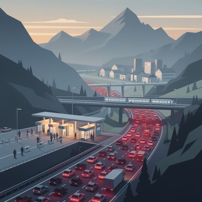 Circulation dense et contrôles ponctuels aux frontières sur la route du Fernpass à l'approche du week-end de vacances