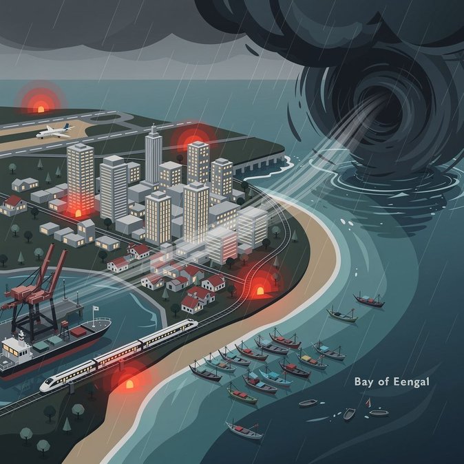 ベンガル湾の低気圧が赤色警報を発令、港湾は警戒信号を掲示