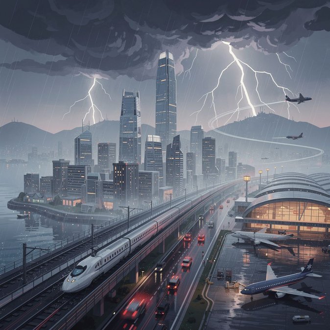 Tormentas severas provocan cancelaciones en el tren de alta velocidad y retrasos en aeropuertos de Hong Kong