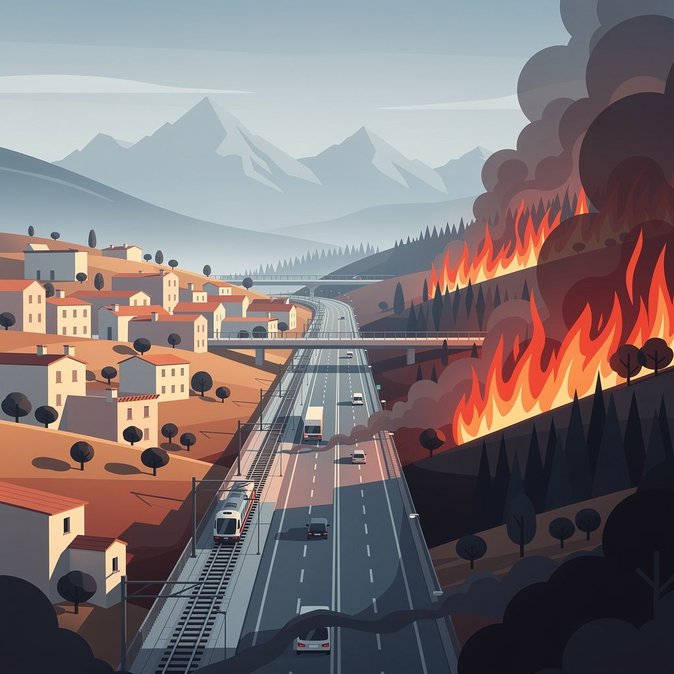 Incendio forestal cerca de la frontera con España obliga al cierre de carreteras y vías férreas en los Pirineos Orientales