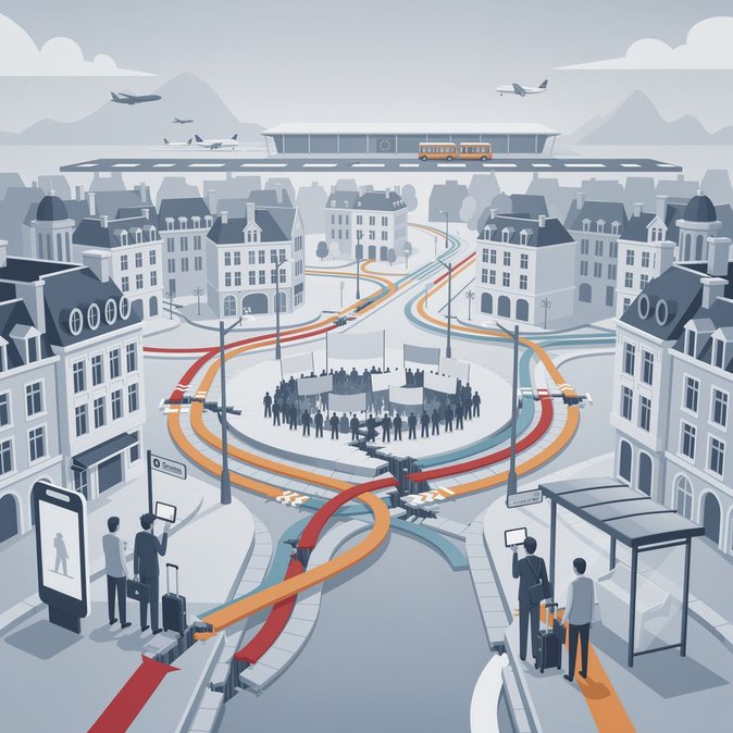 Une manifestation en plein centre de Bruxelles perturbe cet après-midi les liaisons de transport public vers l’aéroport de Bruxelles.