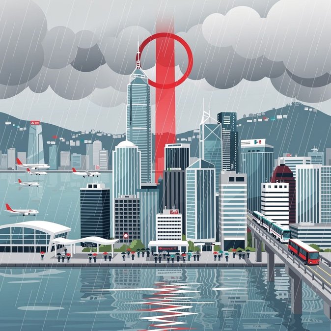 Pluie torrentielle rouge s’abat sur Hong Kong, provoquant des alertes de transport et des retards de vols possibles