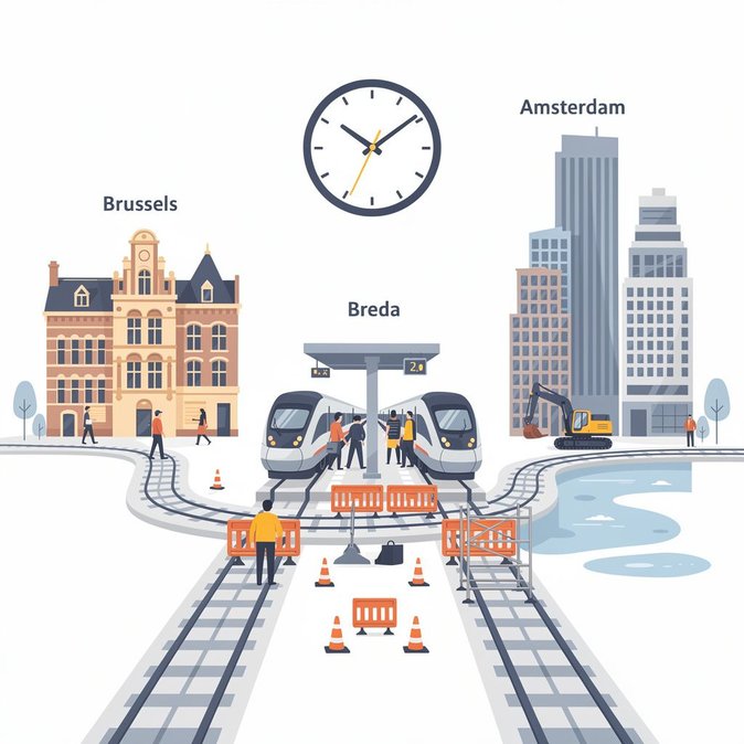 Trafic ferroviaire transfrontalier perturbé : les travaux d’ingénierie interrompent le service EuroCity Bruxelles–Amsterdam jusqu’à ce soir