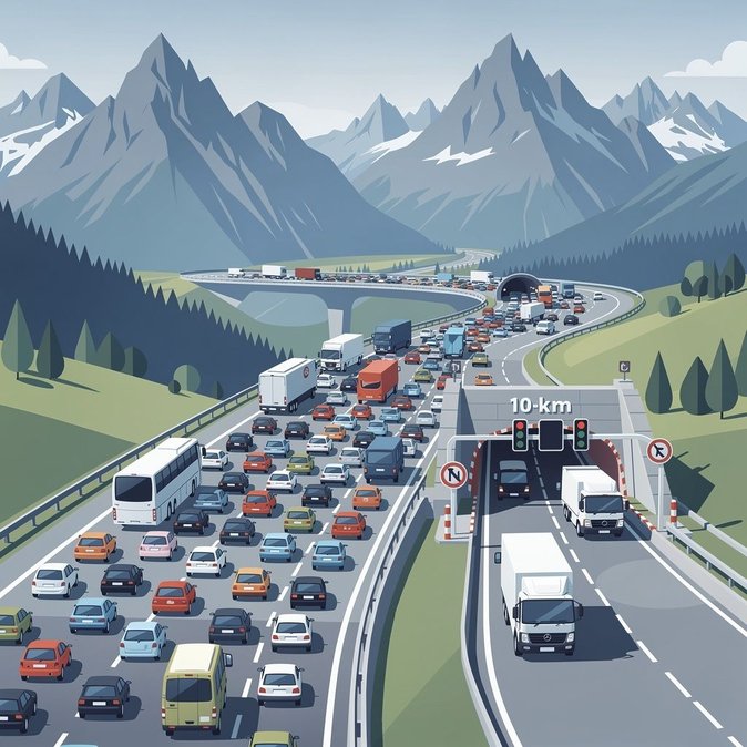 Des files d'attente de dix kilomètres au tunnel du Gothard entraînent des alertes de circulation pour le trafic nord-sud
