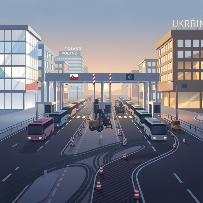 Les travaux sur la voie de bus au poste-frontière de Medyka en Pologne menacent les horaires estivaux des autocars