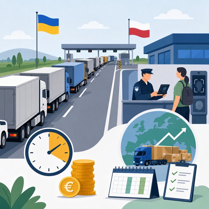 Live border data show 16-hour truck delays at Shehyni–Medyka crossing on 17 May, straining Polish-Ukrainian supply chains