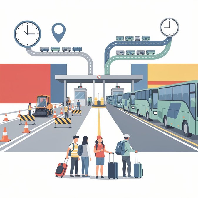 Voies de bus en travaux au poste-frontière de Medyka en Pologne — de longs retards à prévoir à partir du 15 juin