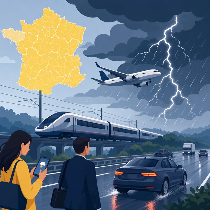 Severe thunderstorms trigger Météo-France yellow alert in 36 departments, travellers warned of disruption