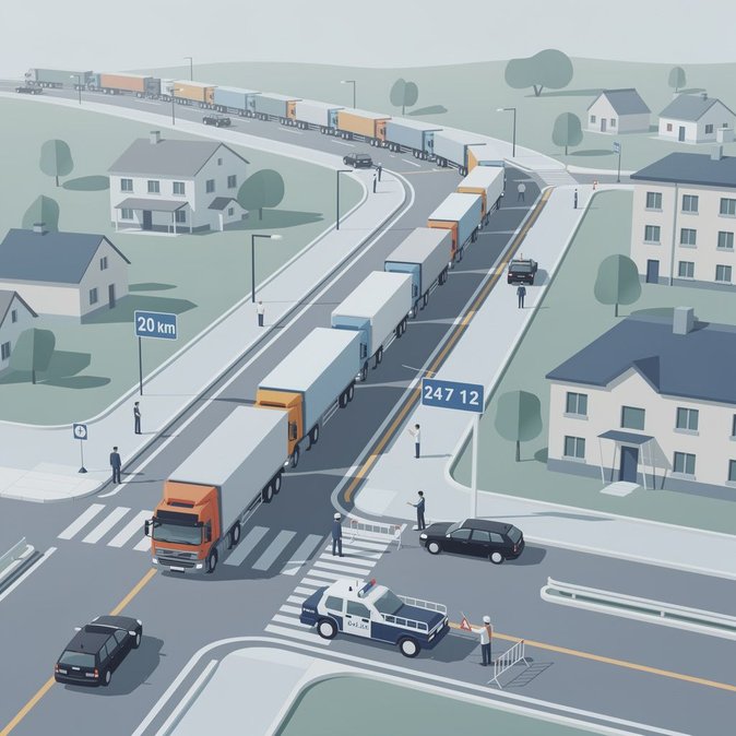 Twenty-kilometre truck tailback at Dorohusk prompts round-the-clock police traffic control