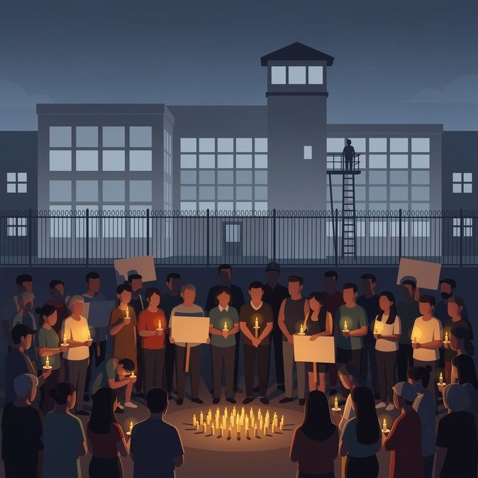 Activists stage candlelight vigil outside Illinois detention center to mark spike in custodial deaths