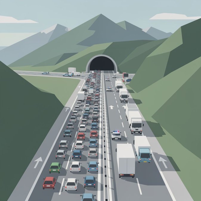 Code di 5 km al portale sud del tunnel del Gottardo mentre il traffico delle vacanze raggiunge il picco
