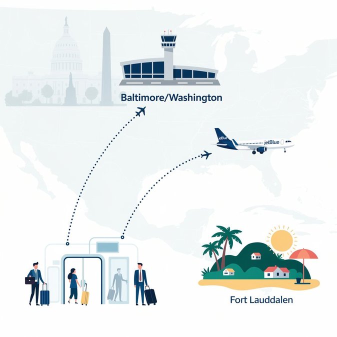 JetBlue fait ses débuts à Baltimore avec trois vols quotidiens vers Fort Lauderdale, service lancé aujourd'hui