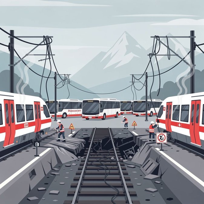 Cable-fire sabotage shuts Yverdon–Lausanne rail link; SBB deploys 20 replacement buses